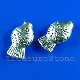 Bead, antiqued silver-finished, 10x15mm fish. Pkg of 10.