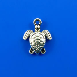 Charm, silver-finished, 13mm turtle. Pkg of 8.