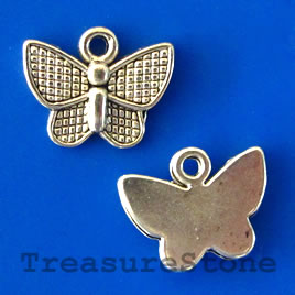 Charm/pendant,silver-plated, 9x12mm butterfly. Pkg of 15