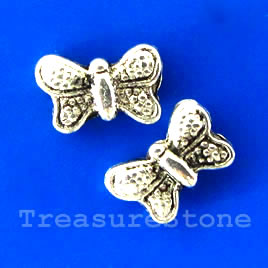 Bead, silver-finished, 10x7mm butterfly. Pkg of 20.