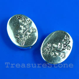 Bead, antiqued silver-finished, 10x12x3mm flower. Pkg of 10