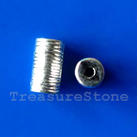 Bead, antiqued silver-finished, 4x7mm tube. Pkg of 20.