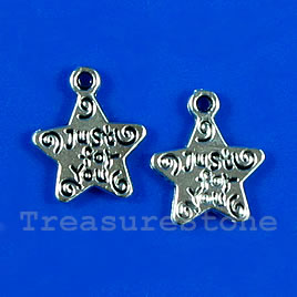 Pendant/charm, 12mm" Just For You" star. Pkg of 12
