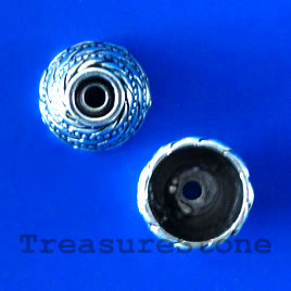 Bead cap, antiqued silver finished, 15x8mm. pkg of 6