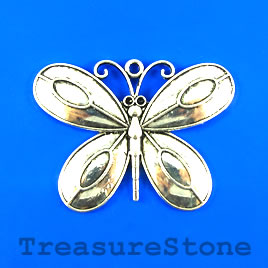 Pendant, silver-finished, 68x50mm butterfly. Sold individually.