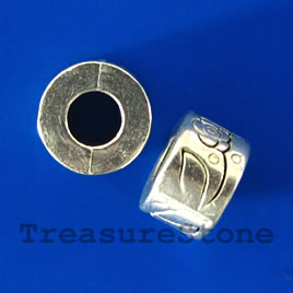 Bead, silver-finished, 10x6mm tube, large hole, 5mm. Pkg of 10.