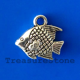 Charm/pendant, silver-plated, 10x14mm fish. Pkg of 15.