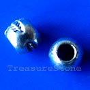 Bead, silver, 7mm round, with leaf, large hole:3mm. spacer.12pcs