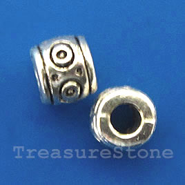 Bead, antiqued silver-finished, large hole:3mm, 6mm tube.18pcs