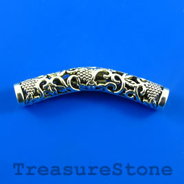 Bead,silver-plated,45mm filigree curved tube. Sold individually.