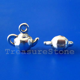 Charm, silver-plated, 7x12mm teapot. Pkg of 12