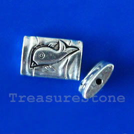 Bead, antiqued silver-finished, 10x14x3mm, fish. Pkg of 8