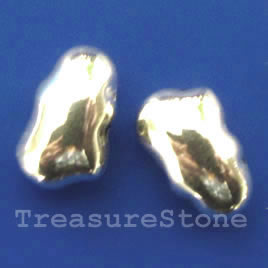 Bead, silver-finished, 7x12mm nugget. Pkg of 10
