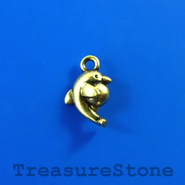 Charm, gold-finished, 10x12mm dolphin. Pkg of 14.