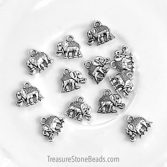 Pendant/charm, silver-finished, 9x14mm elephant. Pkg of 12.
