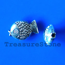 Bead, antiqued silver-finished, 8x12mm fish. Pkg of 15.