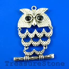 Pendant, silver-finished, 45x63mm owl. Sold individually.