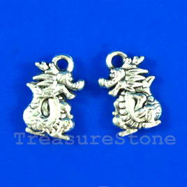 Pendant/charm, silver-finished,10x14mm dragon. Pkg of 10