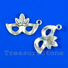 Pendant/charm, silver-finished,16x23mm mask. Pkg of 6.