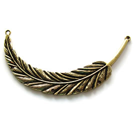 Pendant/Connector, brass-finished, 45x90mm feather. Each