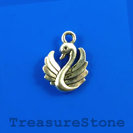 Charm, silver-finished, 13mm swan. Pkg of 12.
