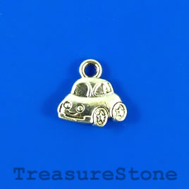Charm, silver-finished, 8x12mm beetle car. Pkg of 10.