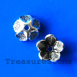 Bead cap, antiqued silver-finished, 10mm. Pkg of 15