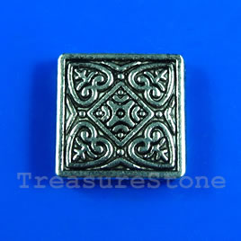 Bead, antiqued silver-finished, 20mm flat square. Pkg of 5.