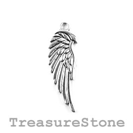 Charm/Pendant, silver-plated, 30mm Angel Wing. Pack of 5.