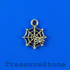 Charm, silver-plated, 13mm spider and web. Pkg of 12.