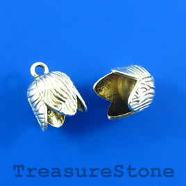 Bead/charm, antiqued silver-finished, 13mm cord end. Pkg of 6.