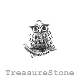 Charm/Pendant, silver-plated, 16mm owl. Pkg of 8.