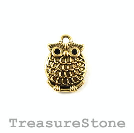 Charm/pendant, gold-plated, 16mm owl. Pkg of 8.