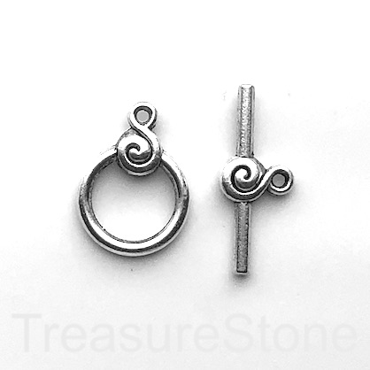Clasp, toggle, antiqued silver-finished, 16/27mm. Pkg of 7.
