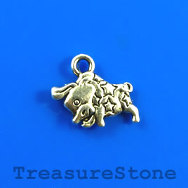 Charm, silver-finished, 10x16mm zodiac sign, Taurus. Pkg of 12.