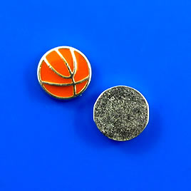 Floating charm, silver-finished, 9mm basketball. Pkg of 8.