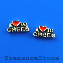 Floating charm, silver-finished, 6x11mm "I love to CHEER". 8pcs
