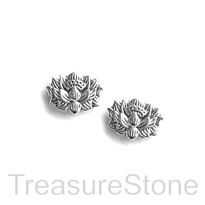 Bead, antiqued silver finished, 8x12mm lotus flower. Pkg of 10