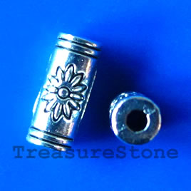 Bead, antiqued silver-finished, 4x10mm tube. Pkg of 15