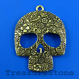 Pendant, brass-colored, 49x60mm skull. Sold individually.