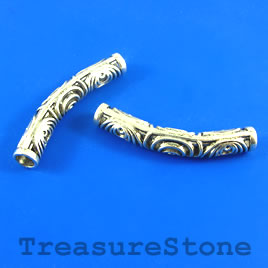 Bead, silver-finished, 48mm curved tube, filigree. Each.
