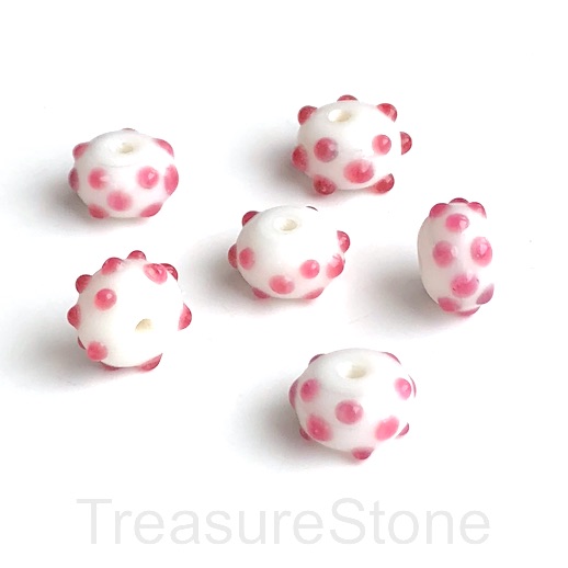 Bead, lampworked glass, white, 9x13mm rondelle. Pkg of 5