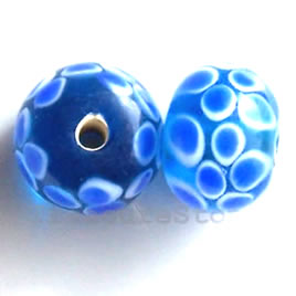 Bead, lampworked glass, blue, 14x11mm rondelle. Pkg of 5