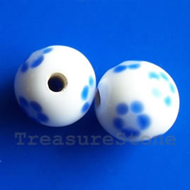 Bead, lampworked glass, white, 12mm round. Pkg of 6.