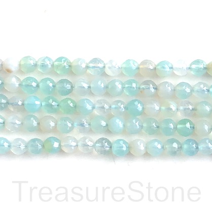 Bead, agate (dyed), aquamarine, 8mm, faceted round. 15", 47pcs