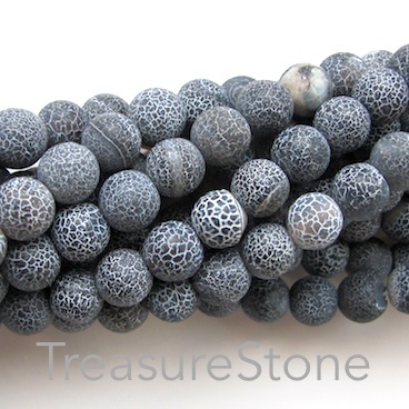 Bead, agate (dyed),black patterned, 6mm round, matte. 15", 62pcs