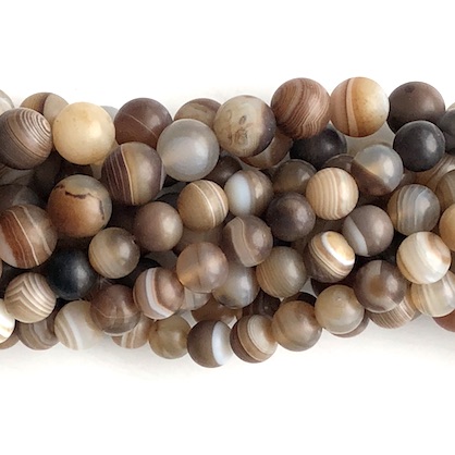 Bead, agate, dyed, brown 1, 8mm round, matte. 15-inch, 48