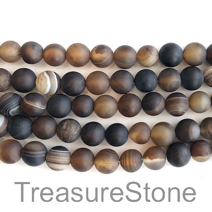 Bead, agate, dyed, brown, grade B, 10mm round, matte. 15", 37pcs