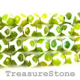 Bead, agate (dyed), green pattern, 10mm faceted round. 14-inch