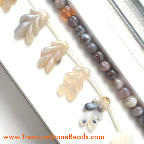 Bead, botswana agate 8mm, agate, carved flower, 14x25mm